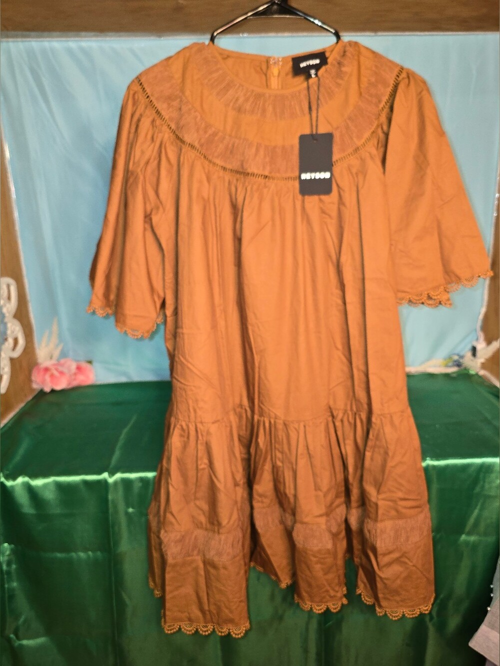 Boho Tiered Midi Dress in Rust Brown by Unknown